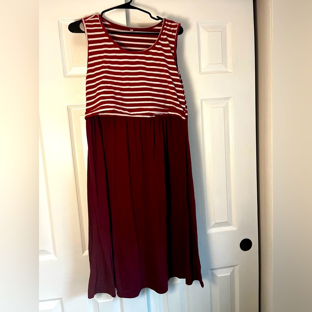 Burgundy and White Striped Maternity/Nursing Dress